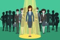 Businesswoman in spotlight. Picking the right