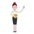 Businesswoman Stand Holding Documents Point Finger To Copy Space Full Length