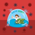Businesswoman stand in safe zone saving money surrounded by Coronavirus Royalty Free Stock Photo