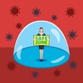 Businesswoman stand in safe zone surrounded by Coronavirus Pandemic Royalty Free Stock Photo