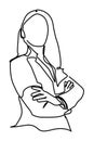 Businesswoman standing with confidence pose. Single line drawing vector illustration Royalty Free Stock Photo