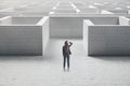 Businesswoman standing at entrance to a brick maze