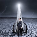 Businesswoman standing by the escalator on dried land Royalty Free Stock Photo