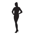 Business woman standing with hands on hips, isolated vector silhouette, front view Royalty Free Stock Photo