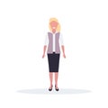 Businesswoman standing pose happy blonde woman office worker female cartoon character full length flat isolated Royalty Free Stock Photo