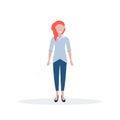 Businesswoman standing pose happy redhead woman office worker female cartoon character full length flat isolated