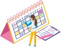 Businesswoman stands near to do list and planning. Month scheduling, time management, checklist