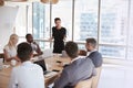 Businesswoman Stands To Address Meeting Around Board Table