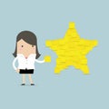 Businesswoman with star shape yellow sticky notes.
