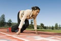 Businesswoman At Starting Blocks Royalty Free Stock Photo