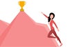 Businesswoman struggling to get a trophy, business character vector illustration on white background