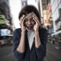 Composite image of businesswoman suffering from headache Royalty Free Stock Photo