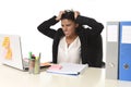 Businesswoman suffering stress working at office computer desk worried desperate Royalty Free Stock Photo