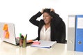 Businesswoman suffering stress working at office computer desk worried desperate Royalty Free Stock Photo