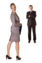 Businesswoman in suit with businessman isolated