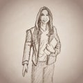 Businesswoman suit sketch, Vector illustration