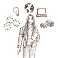 Businesswoman suit sketch, Vector illustration