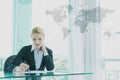 Businesswoman in suit working with report, business globalizatio