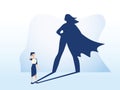 Businesswoman with superhero shadow vector concept. Business symbol of emancipation ambition, success and motivation