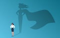 Businesswoman with superhero shadow. Confident woman, emancipation and feminism symbol, empower potential, leadership