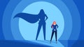 Businesswoman with superhero shadow. Strong, confident and successful business woman. Leadership, courage, power