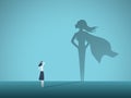 Businesswoman with superhero shadow vector concept. Business symbol of emancipation, ambition, success, motivation Royalty Free Stock Photo