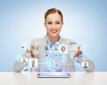 Businesswoman with tablet pc and icons of contacts