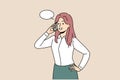 Businesswoman talk on cellphone with client