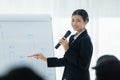 Businesswoman talking with whiteboard presentation seminar corporate in meeting room. Royalty Free Stock Photo