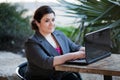 Businesswoman - Telecommuting from Internet Cafe Royalty Free Stock Photo