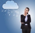 Businesswoman thinking about cloud offerings Royalty Free Stock Photo