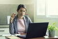 Businesswoman thinking and frustrated on his work and out of control. Stress and headache, She holding glasses and tried to new Royalty Free Stock Photo