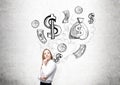 Businesswoman thinking about money Royalty Free Stock Photo