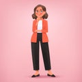 Businesswoman thinks. Choice, solution to a problem or dreams. Vector illustration