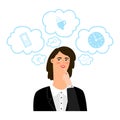 Businesswoman thinks about different business things vector concept