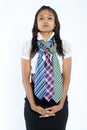 Businesswoman with three multi colored neckties. Royalty Free Stock Photo