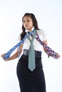 Businesswoman with three multi colored neckties. Royalty Free Stock Photo