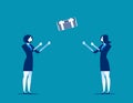 Businesswoman throwing and catching money. Concept business vector illustration.