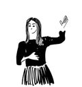 Businesswoman with thumbs up speaking. Hand drawn cartoon person