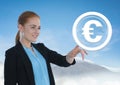 Businesswoman touching euro money graphic icon Royalty Free Stock Photo