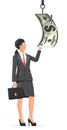 Businesswoman trying to get dollar on fishing hook Royalty Free Stock Photo