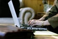 Businesswoman Typing in Hotel Atrium Royalty Free Stock Photo