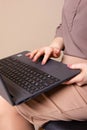 Businesswoman typing on laptop at workplace Woman working in home office hand keyboard Royalty Free Stock Photo