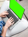 Businesswoman typing on laptop at workplace Woman working in home office hand keyboard. Royalty Free Stock Photo