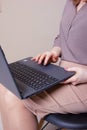 Businesswoman typing on laptop at workplace Woman working in home office hand keyboard Royalty Free Stock Photo