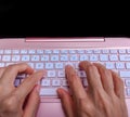 Businesswoman typing on laptop at workplace Woman working in home office hand keyboard. Royalty Free Stock Photo