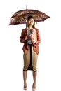 Businesswoman with an umbrella holding a binder