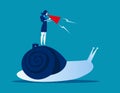 Businesswoman Urging on Snail. Concept business vector illustration.