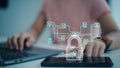 Businesswoman use laptop secure encryption to access data and documents Safe storage data of company system, Cybersecurity privacy Royalty Free Stock Photo