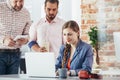 Businesswoman using co-working space